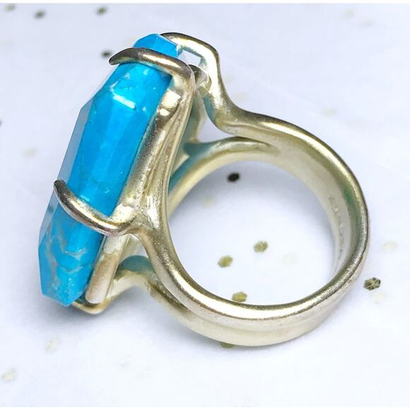 Kendra Scott Megan Aqua Howlite Stone Gold Tone Cocktail Statement Ring Size 8 - Picture 5 of 11
